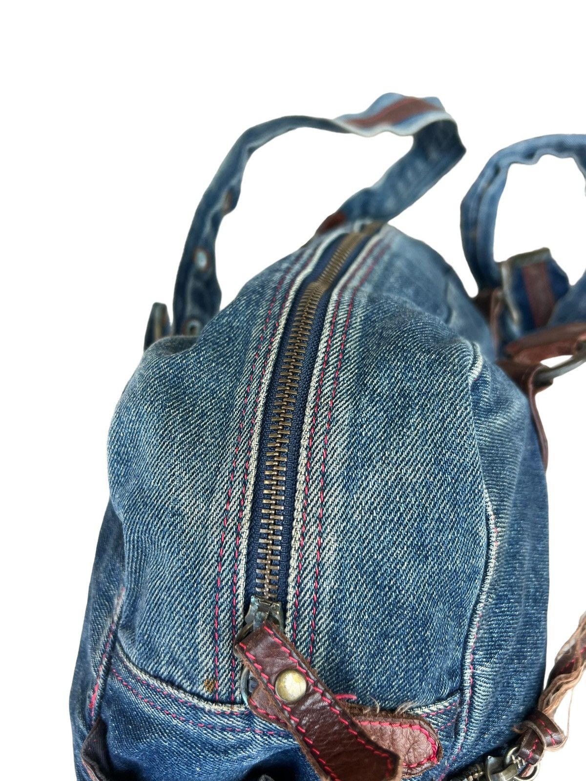Vintage And A Japan Distress Fade Denim Cowhide Leather Large Bag Size ONE SIZE - 12 Thumbnail
