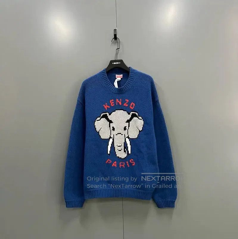 KENZO Blue Wool Logo Sweater for Men .