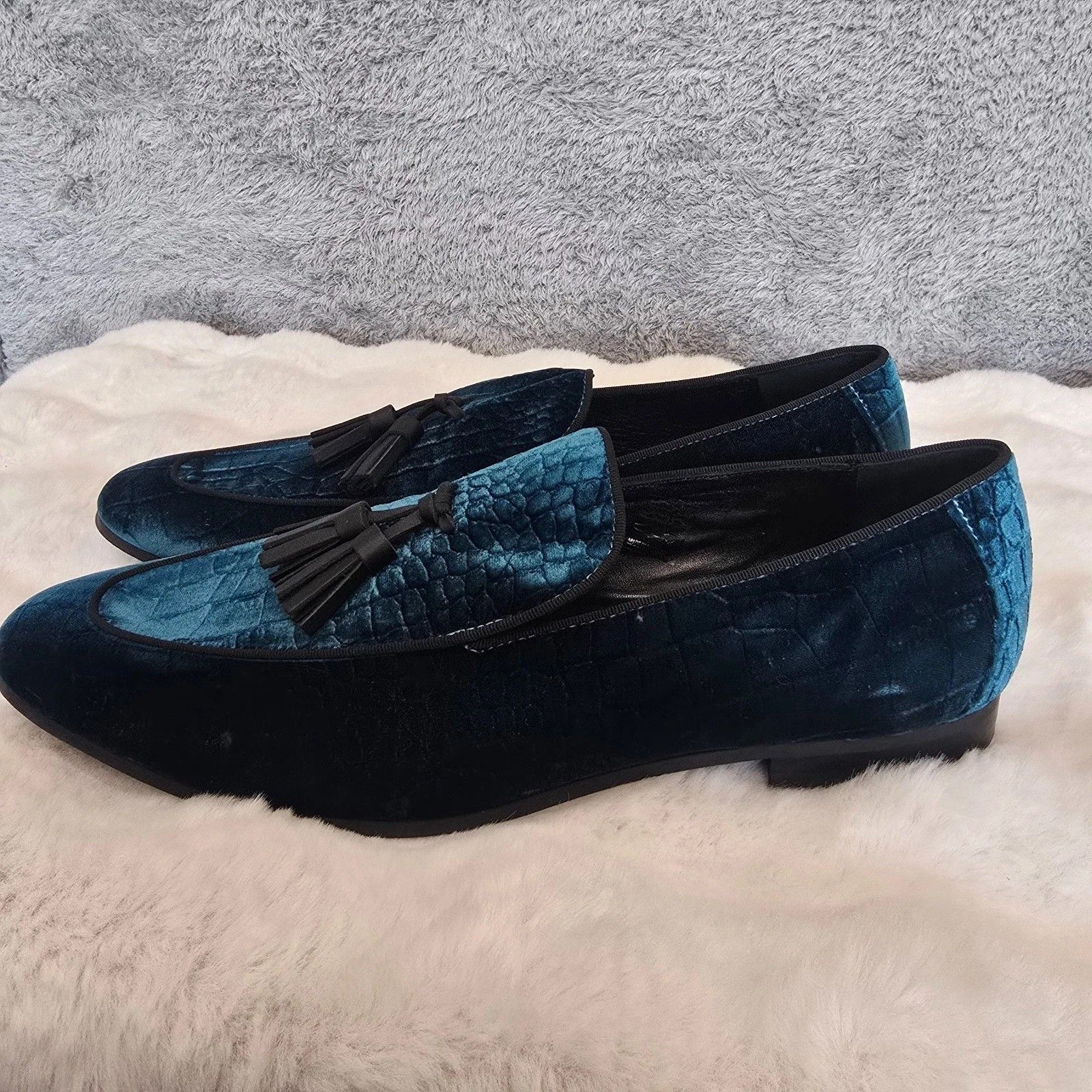 Kurt Geiger Kurt Geiger Turquoise Velvet Croc Emboss Venetian Loafer41.5 Size US 8.5 / EU 41-42 - 4 Thumbnail