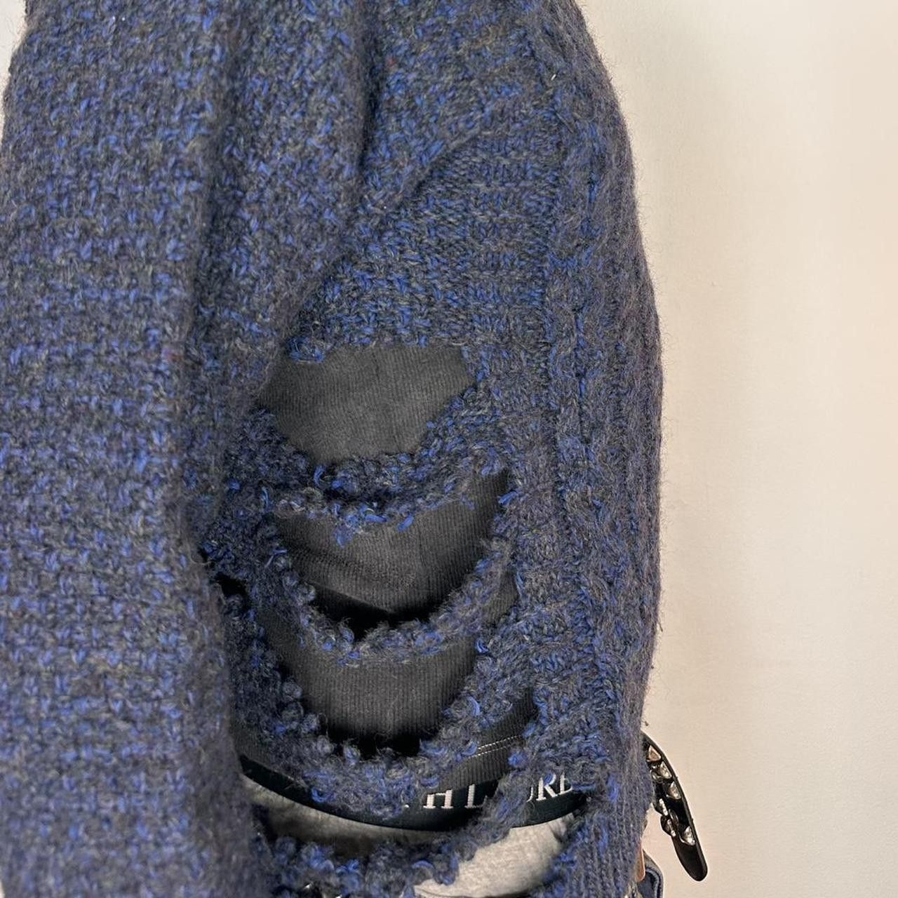 Vintage ASTROBOI* 'Slashed' Navy Cable Knit Wool Grunge Sweater - XL Size US XL / EU 56 / 4 - 7 Thumbnail