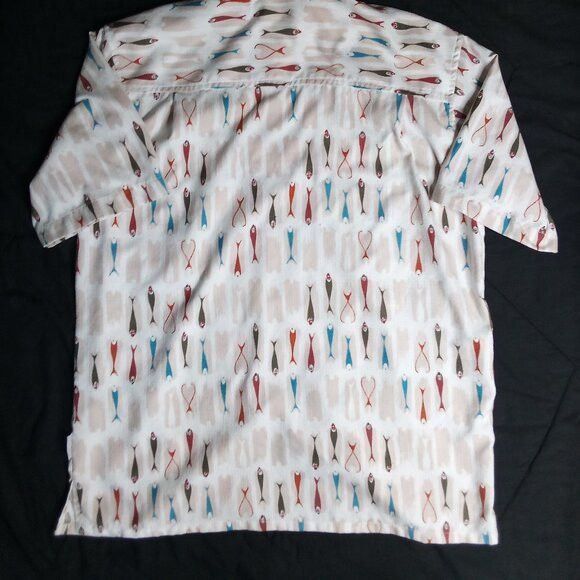 Vintage Da Vinci Fish Pattern Polyester Disco Shirt