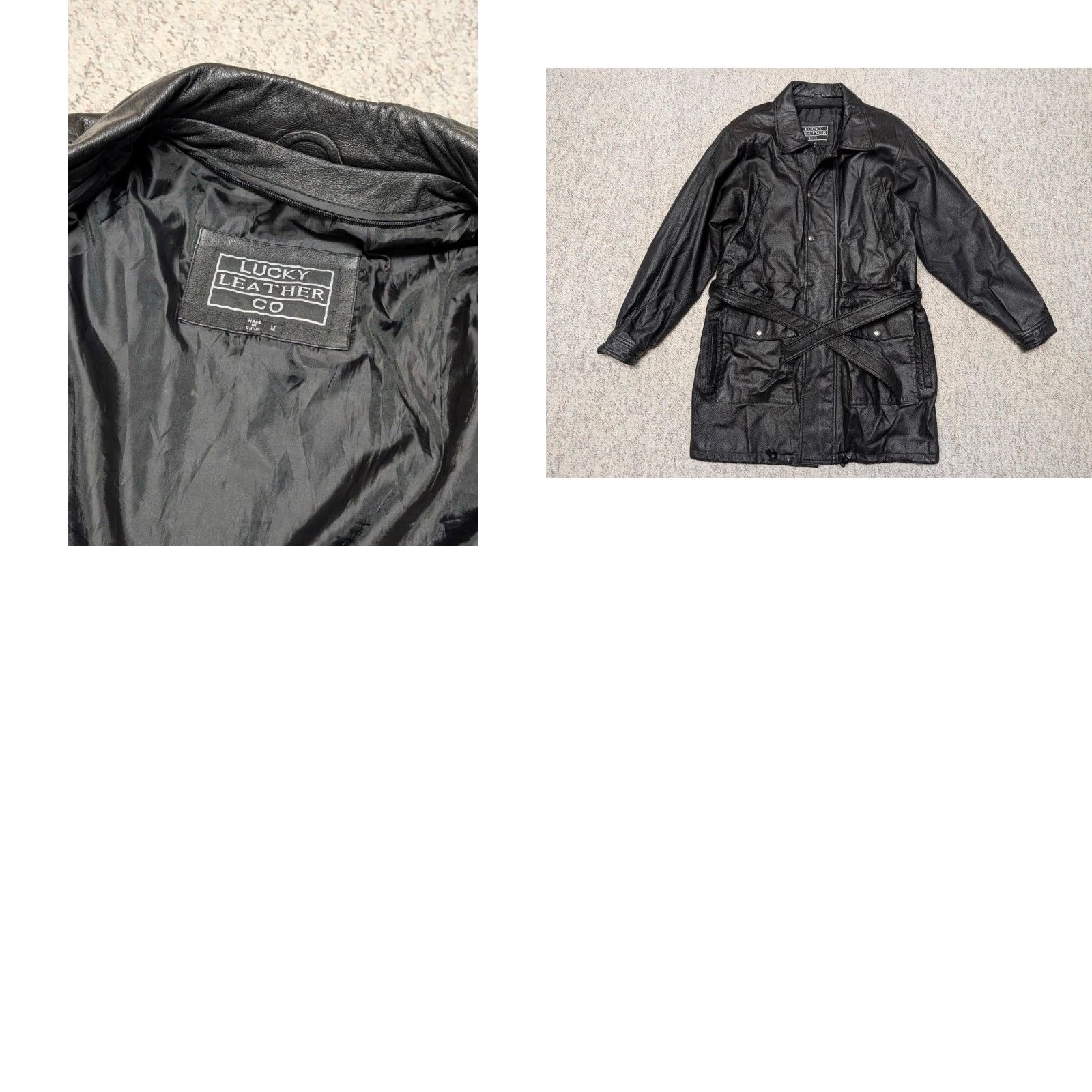 Vintage VINTAGE 1990s black leather overcoat belted trench coat M Mens Coat 42-44 overcoat belt snap zip Size US M / EU 48-50 / 2 - 8 Thumbnail
