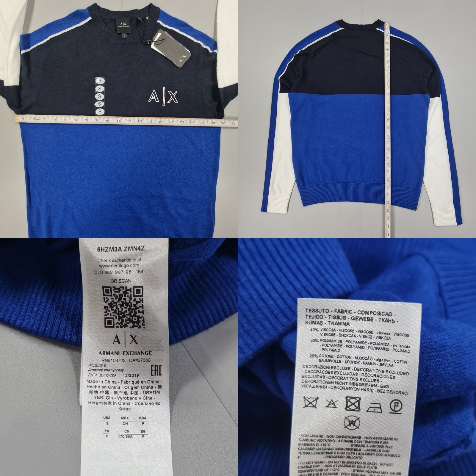 Armani Exchange Armani Exchange Jumper Navy Blue Small Regular Mens Crew Neck Long Sleeve Transported by Fine Knit Pullover N/A Size US S / EU 44-46 / 1 - 8 Thumbnail