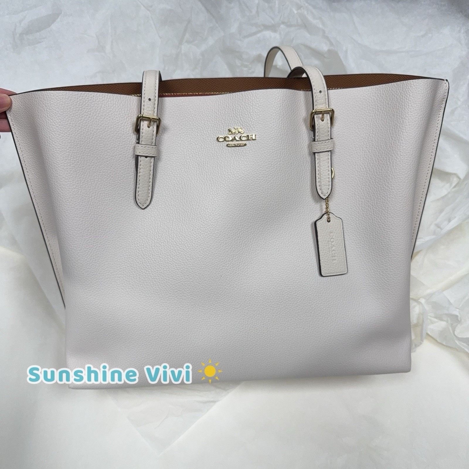 Coach NWT Coach 1671 Mollie Leather Chalk/Light Saddle Large Tote Size ONE SIZE - 1 Thumbnail