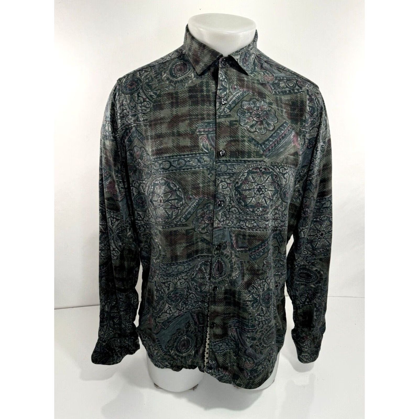 Vintage Tintoria Mattei 954 - Paisley Mens 15.5 / 39 Slim Fit Shirt - EXCELLENT Green Long Sleeve Button-Up Size US L / EU 52-54 / 3 - 2 Thumbnail