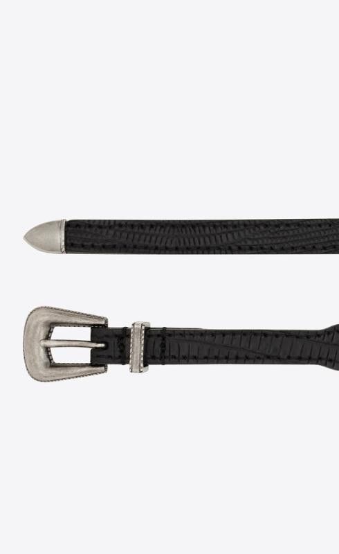 Saint Laurent Paris o1bcso1str1224 Size: 90 /Folk Buckle Thin Belt in Black Size ONE SIZE - 2 Thumbnail