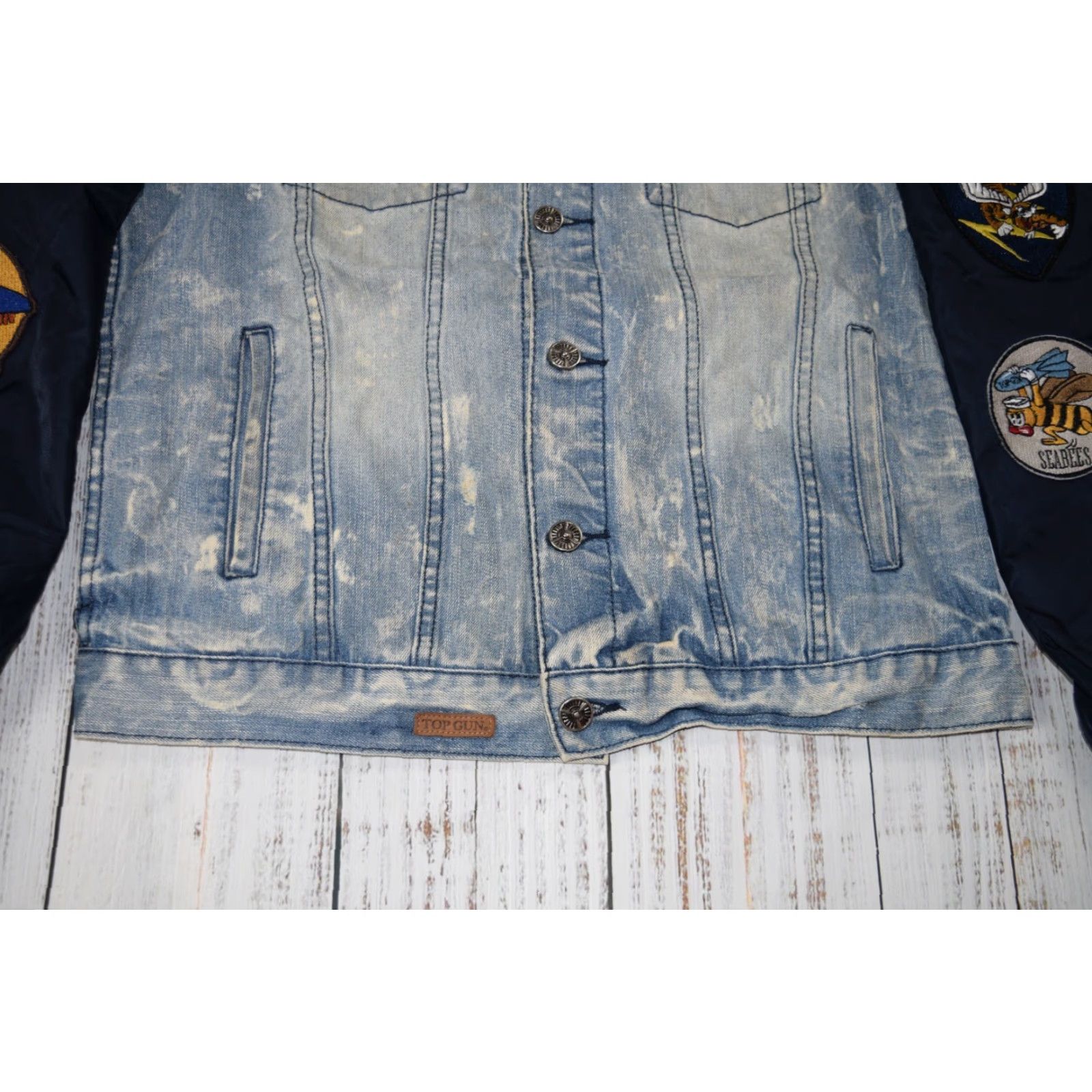 Denime TOP GUN DENIM NYLON JACKET MEN L denim patch Embroidered Logo Bomber Navy USA Vintage: No (but avoid N/A) Size US L / EU 52-54 / 3 - 7 Thumbnail