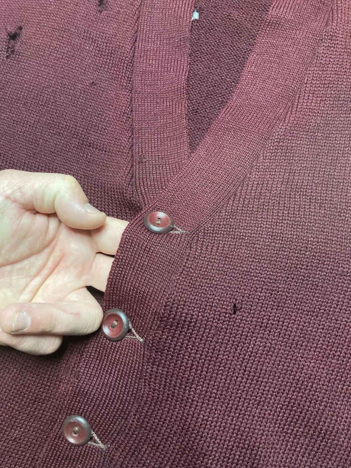 Vintage 1950s wool cardigan sweater button front maroon distressed M Size US M / EU 48-50 / 2 - 3 Thumbnail