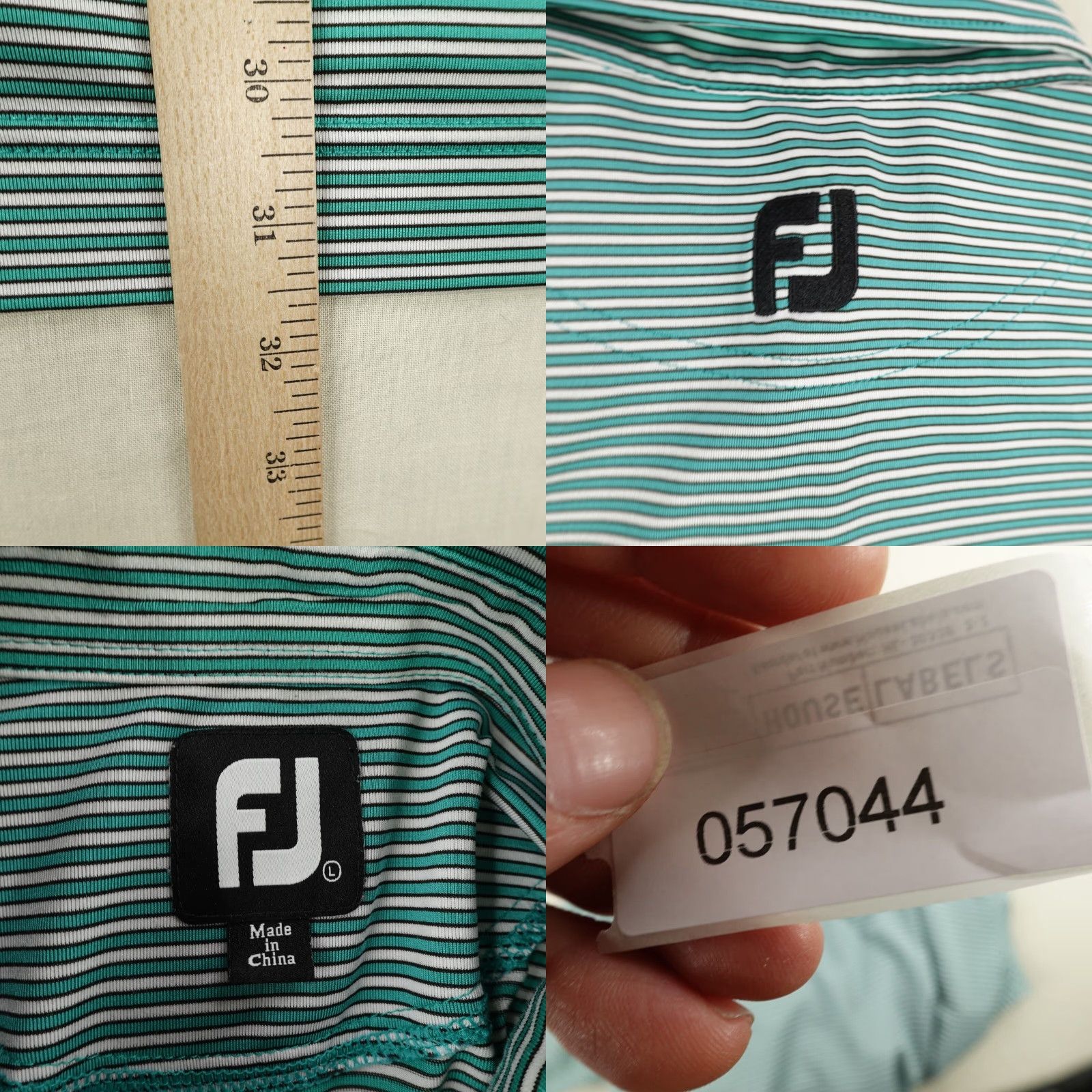 Footjoy FootJoy Polo Shirt Mens Large Green White Stripes Performance Golf Terra Lago Polo Shirt Size US L / EU 52-54 / 3 - 8 Thumbnail