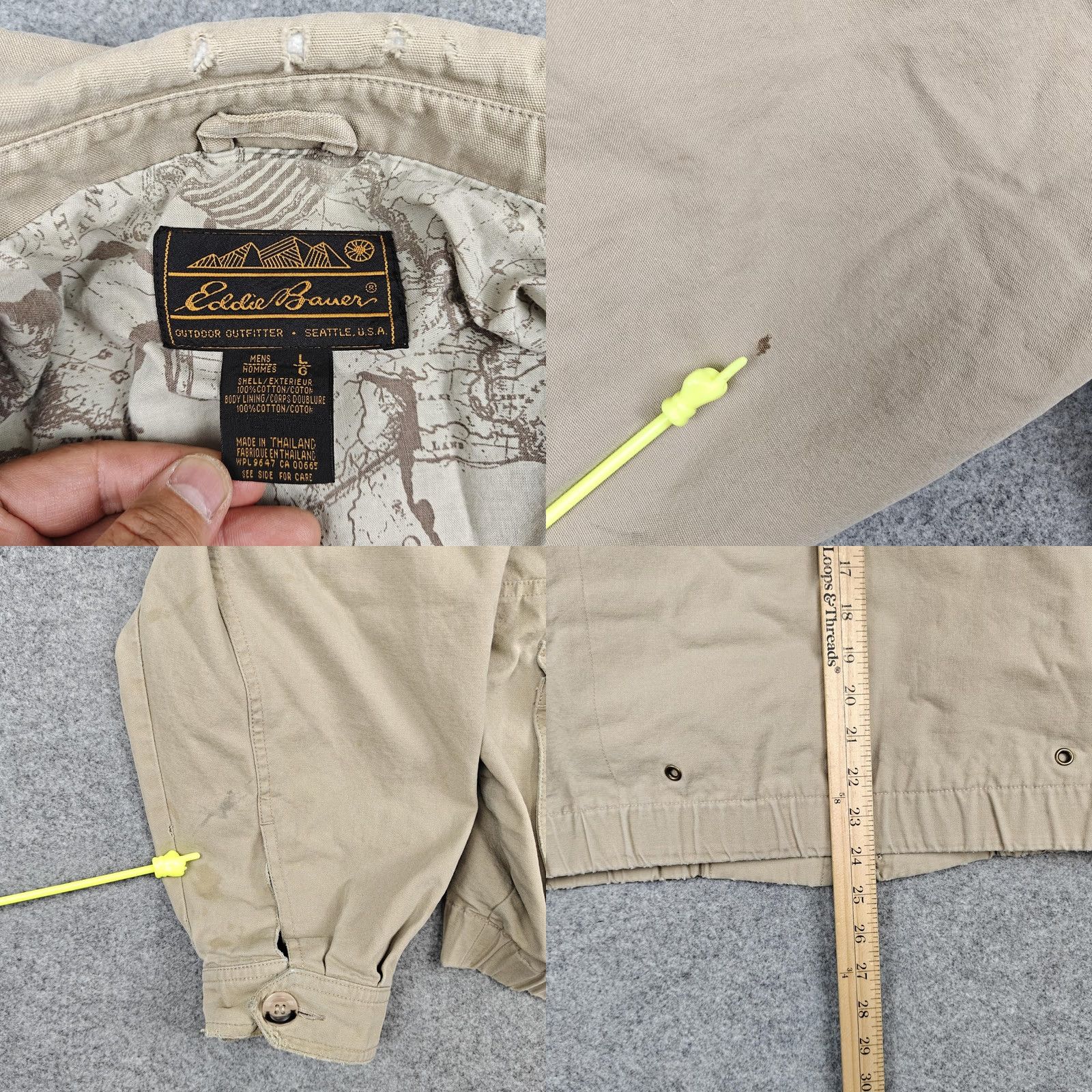 Eddie Bauer VINTAGE Eddie Bauer Jacket Mens Large Beige Canvas Map Lined Windbreaker Outdoor Jacket Size US L / EU 52-54 / 3 - 8 Thumbnail