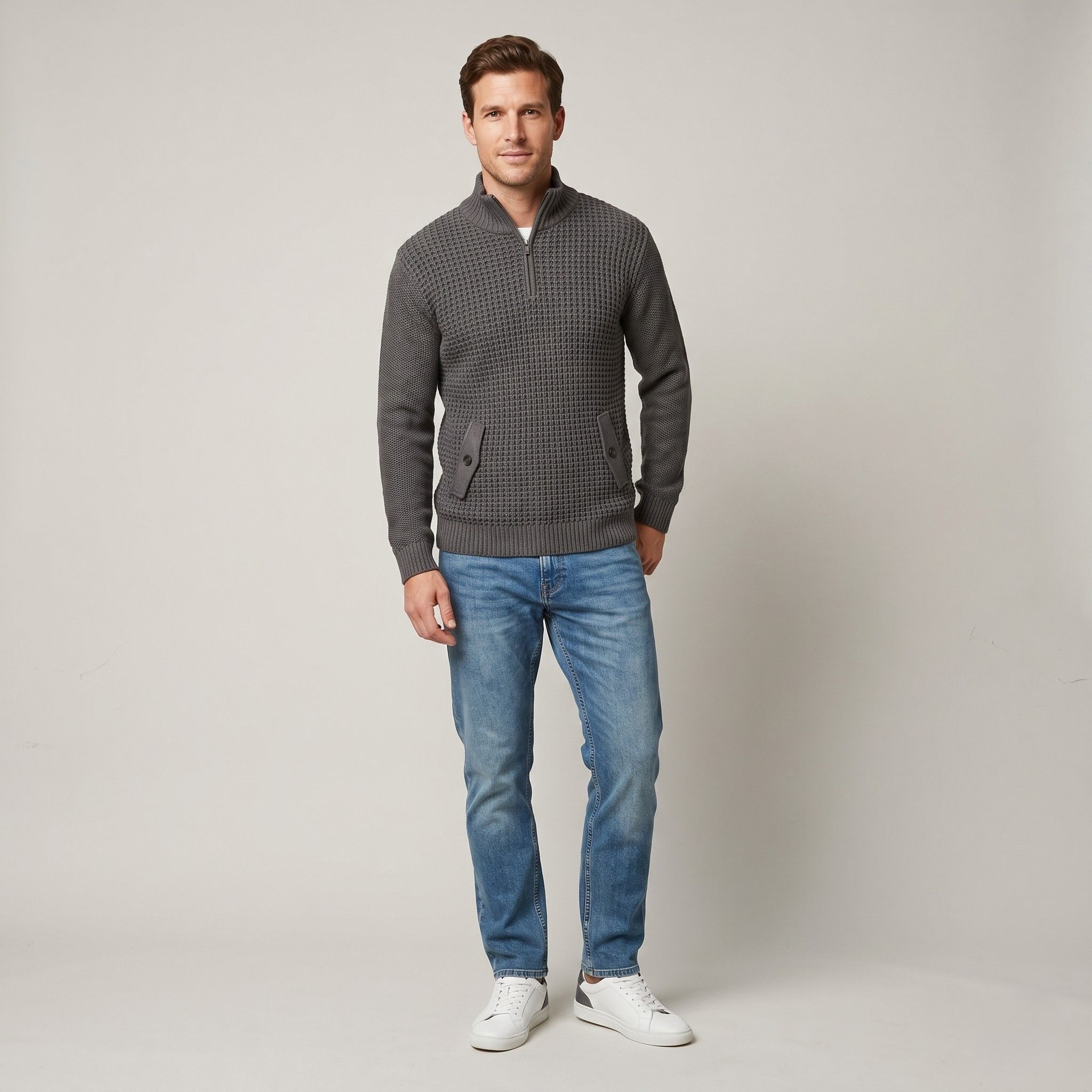 Original Penguin Original Penguin Men L Jumper Grey Zip Neck Pockets 7226 Size US L / EU 52-54 / 3 - 1 Thumbnail