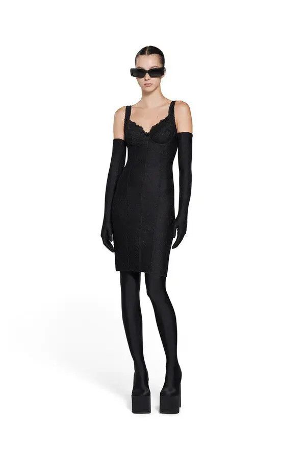 Balenciaga o1srvl11e0425 Allover Logo Lingerie Dress in Black Size M / US 6-8 / IT 42-44 - 1 Thumbnail