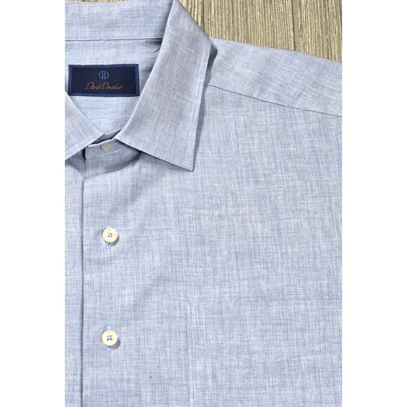 David Donahue DAVID DONAHUE MENS Button-Up Shirt XL Long Sleeve Heather Blue Cotton 2 Ply Dress Shirt Size 46R - 3 Thumbnail