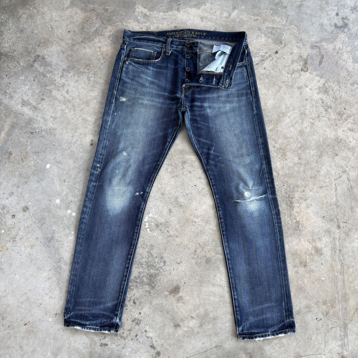 Japanese Brand W34x30 Vintage America Eagle Selvedge Denim Ripped Jean Pant Size US 33 - 1 Thumbnail