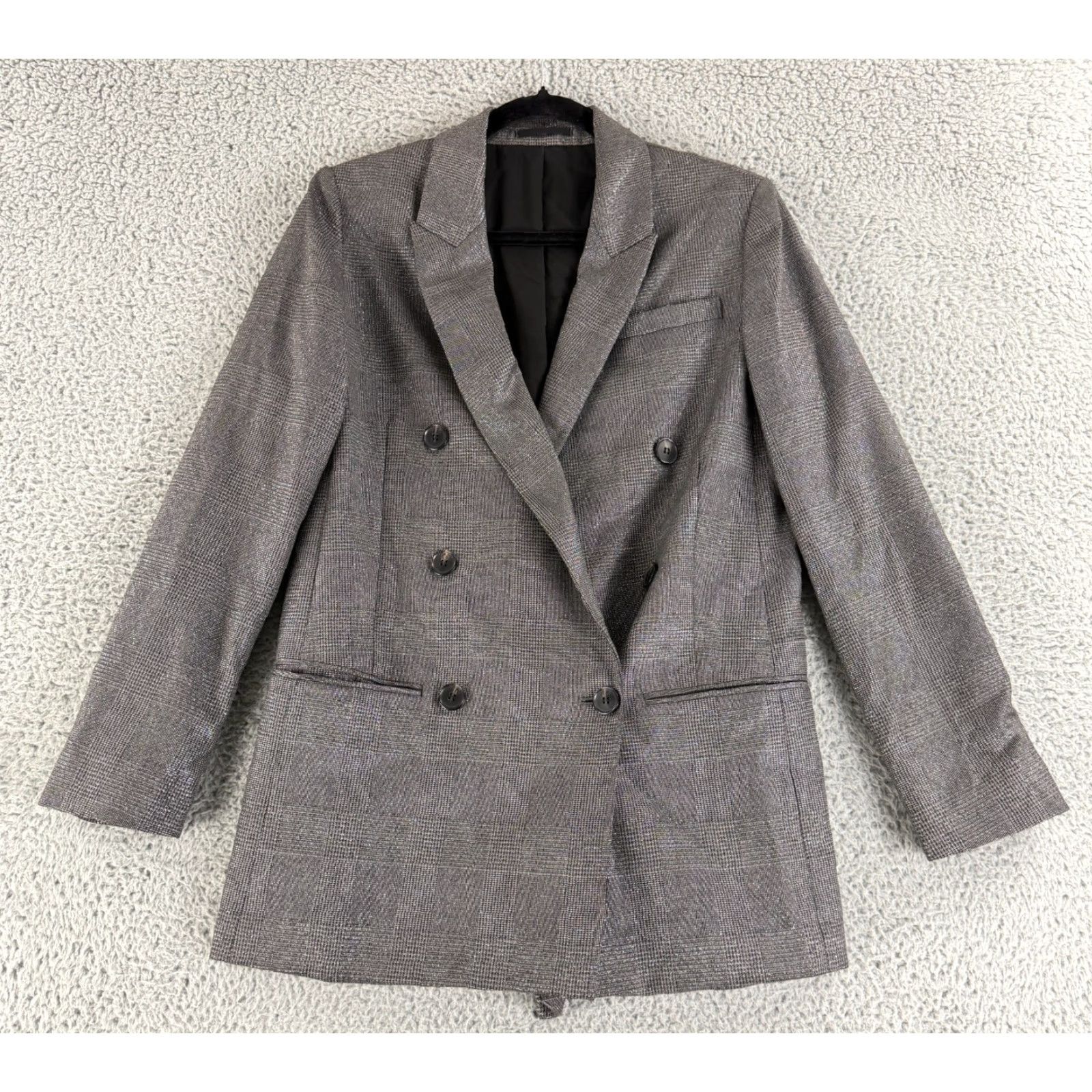 Allsaints AllSaints Isla Shimmer Check Blazer Jacket Womens Size 4 Gray Double Breasted LS Size S / US 4 / IT 40 - 2 Thumbnail