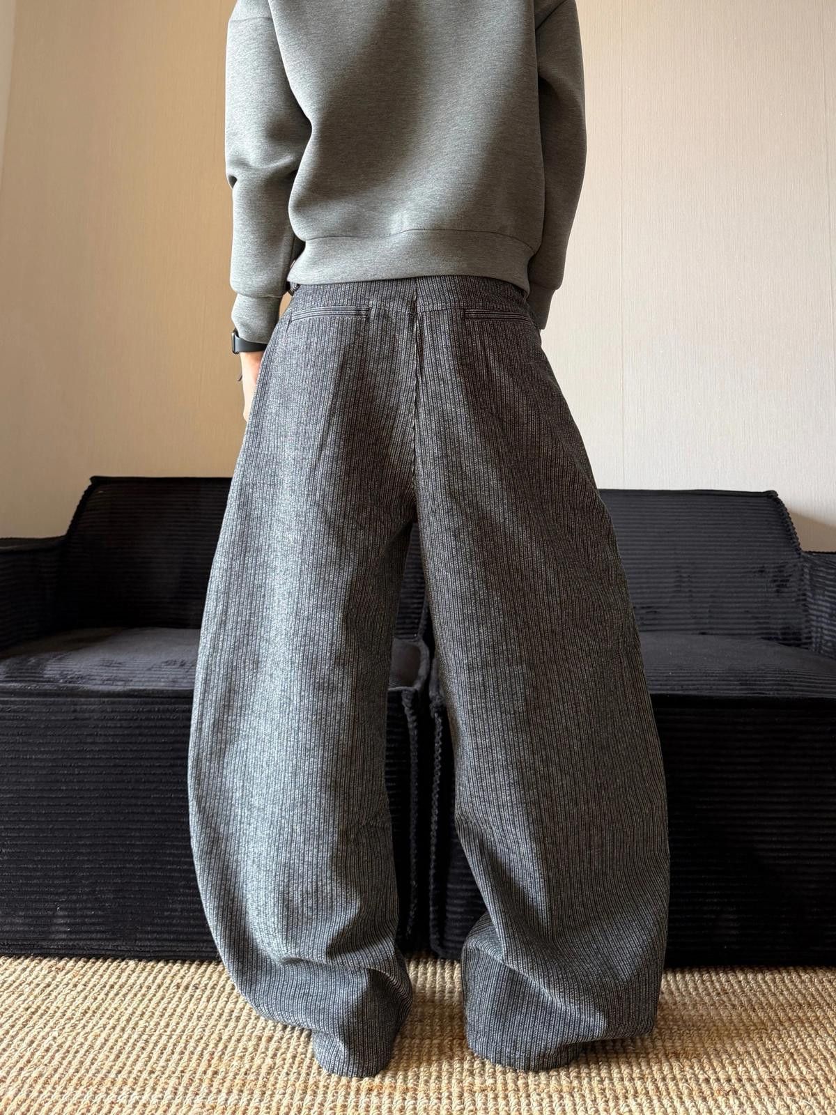 Vintage Gray Pinstripe Wide Leg Pants, Baggy High Waist Trousers Size US 28 / EU 44 - 5 Thumbnail