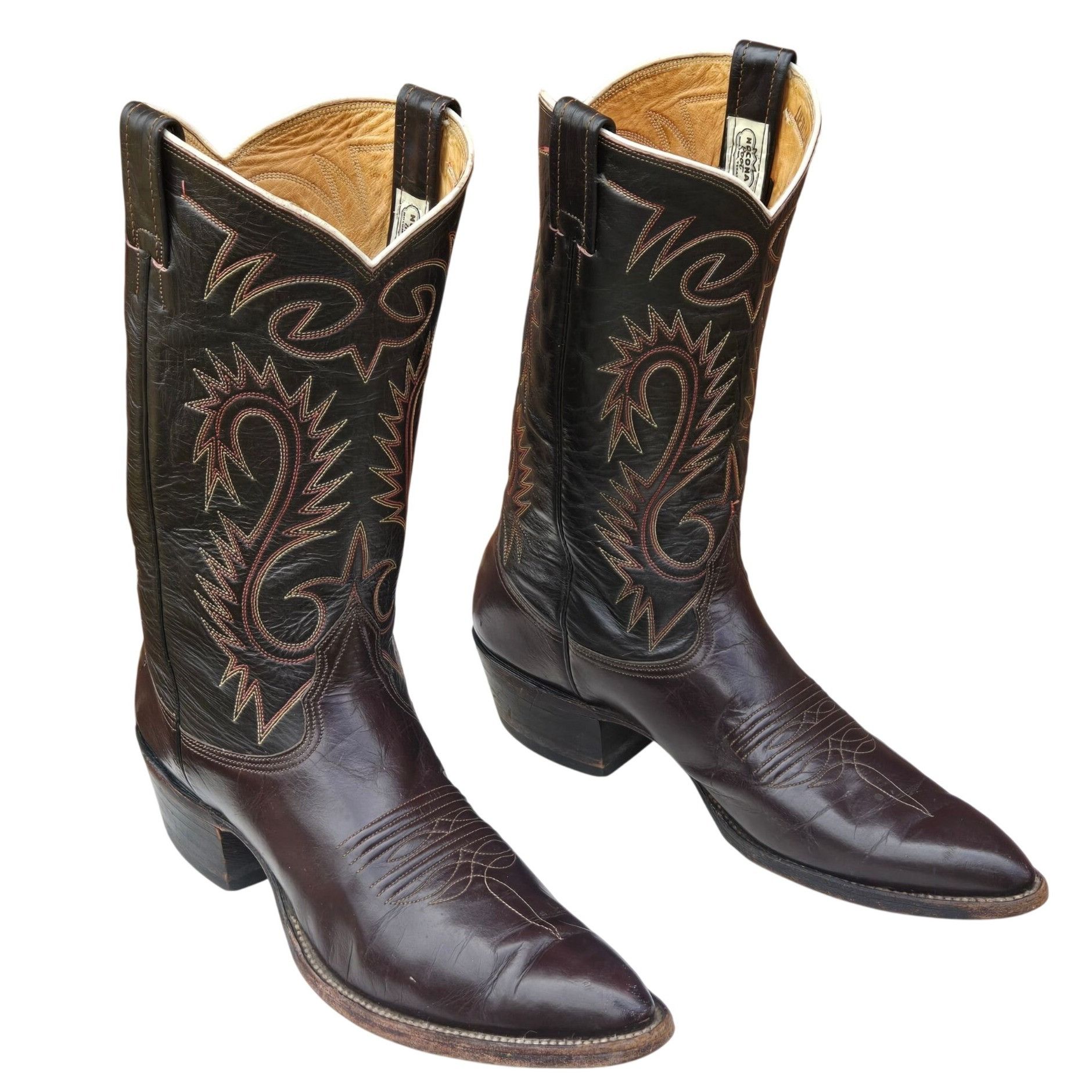 Nocona Vintage Nocona Cowboy Boots Two Tone Brown Leather Mens 11.5 Size US 11.5 / EU 44-45 - 16 Thumbnail