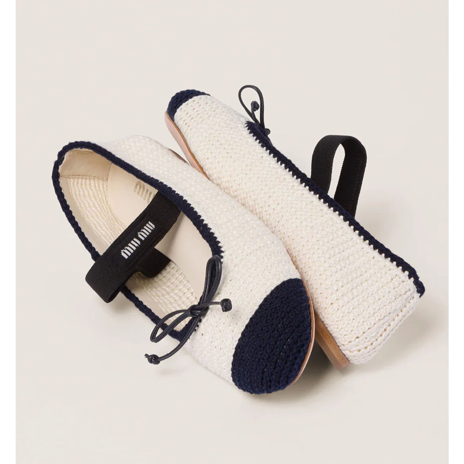 Miu Miu Miu Miu Crochet Knit Black White Bicolor Logo Strap Ballet Size US 11.5 / IT 41.5 - 10 Thumbnail