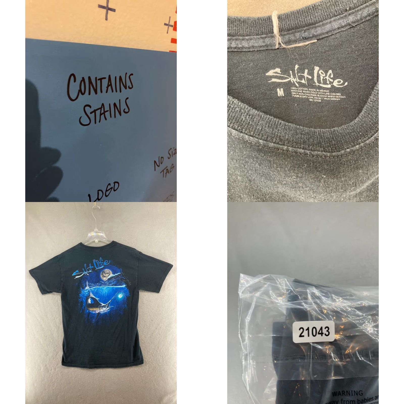 Vintage Salt Life Mens Short Sleeve T Shirt Black Medium Pirate Moon Sword Fish Design Size US M / EU 48-50 / 2 - 8 Thumbnail