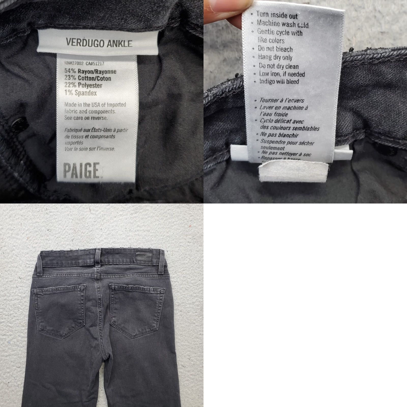 Paige Paige Verdugo Ankle Jeans Womens 24 Black Stretch Distressed Streetwear Raw Hem Jeans Size 42" / US 20 - 8 Thumbnail