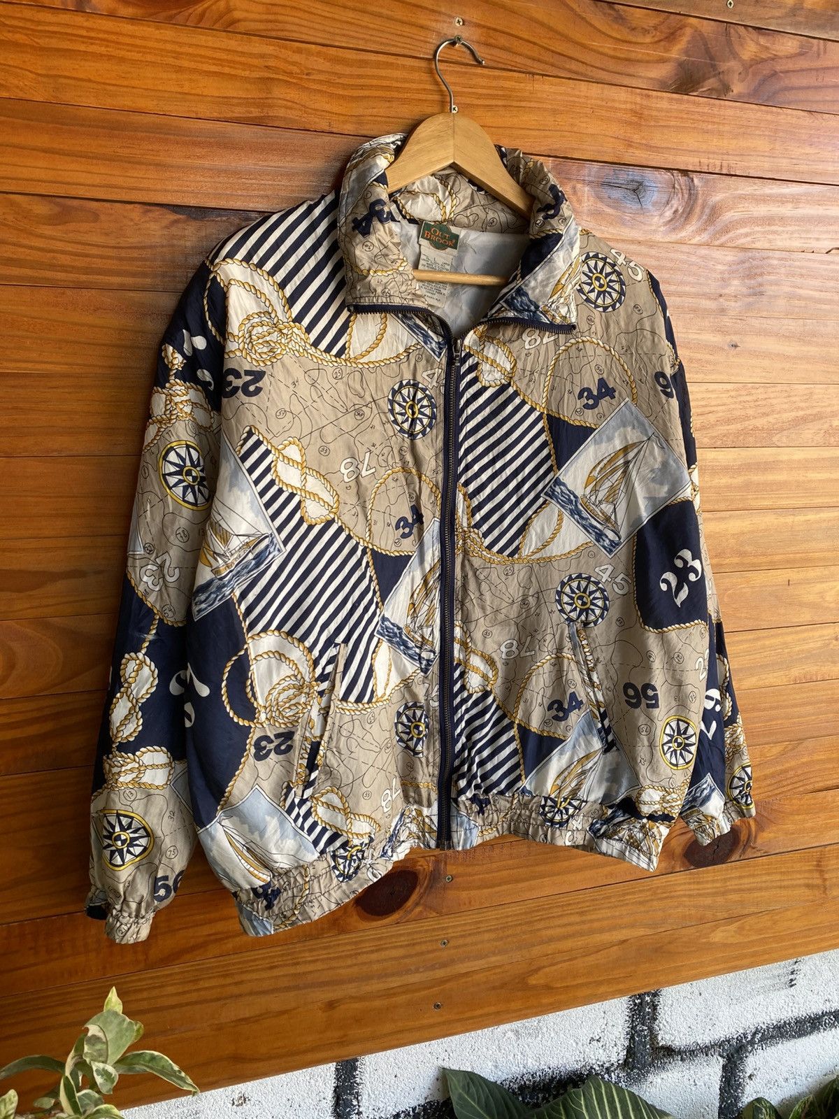 Japanese Brand Out Brook Nautical Print Jacket | Vintage Sailing Pattern Size US L / EU 52-54 / 3 - 5 Thumbnail
