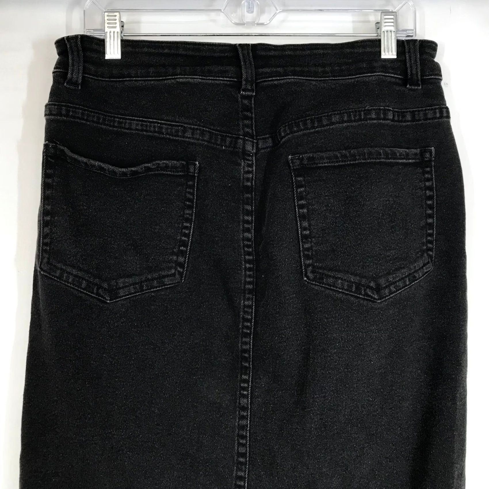 Vintage Universal Standard Black Denim Midi Skirt Front Slit Raw Hem Size XS Women Size 26" / US 2 / IT 38 - 5 Thumbnail