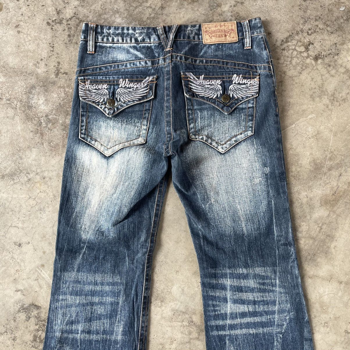 Japanese Brand 🔥🇯🇵Heaven Winger Stoned Washed Flare Distress Denim Jeans Size US 34 / EU 50 - 5 Thumbnail