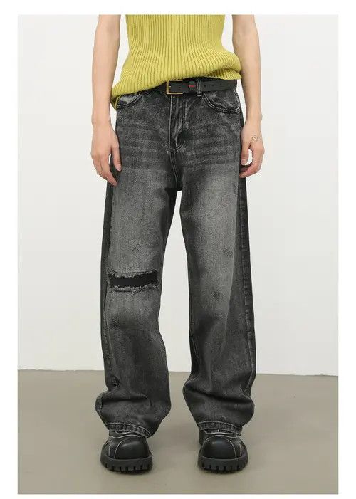 Japanese Brand × Jean Pants Washed vintage men's wide-leg casual ripped jeans Size US 32 / EU 48 - 1 Thumbnail