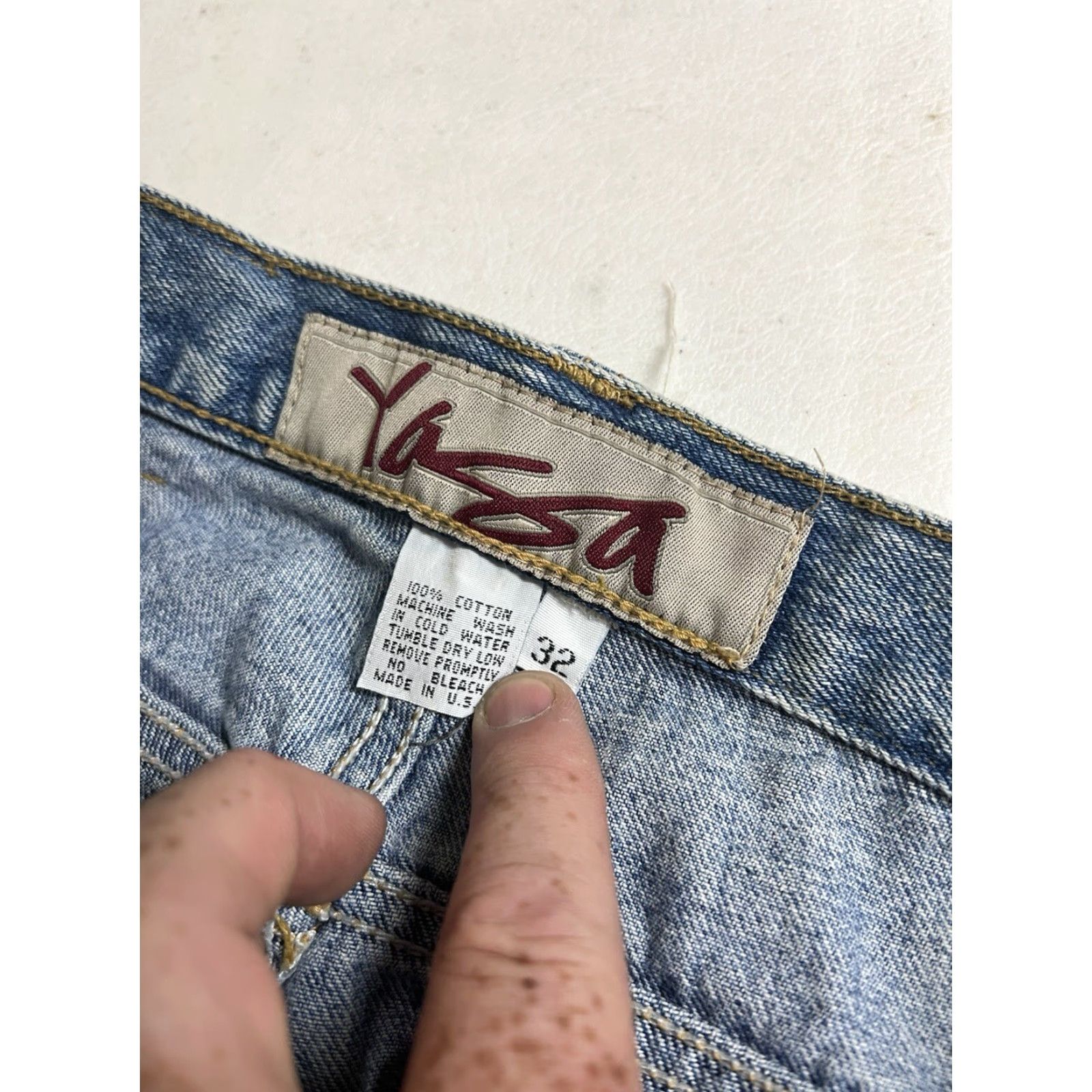 Denime VINTAGE Yaga Jeans Denim 32x33 Button Fly Mens USA Made Blue Straight 33 Inseam Size US 32 / EU 48 - 6 Thumbnail