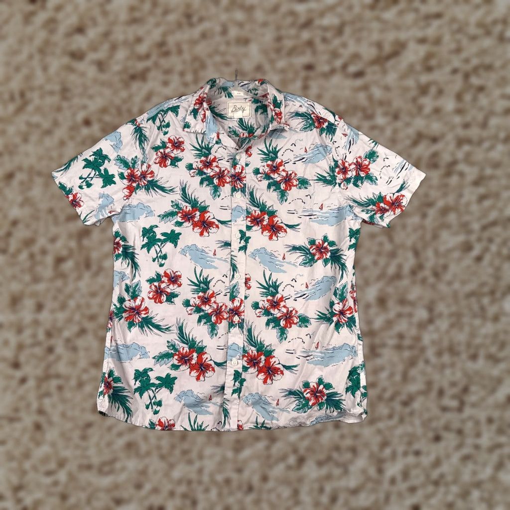 Vintage Coastal Shirt Men L White Floral Hawaiian 100% Cotton Slim Fit Short Sleeve Size US L / EU 52-54 / 3 - 1 Thumbnail