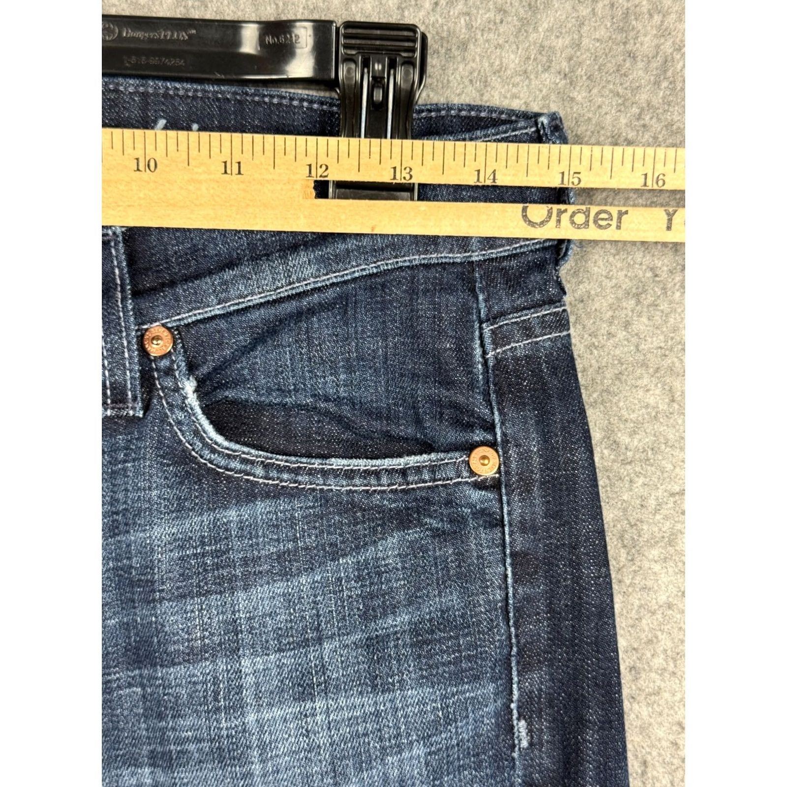 7 For All Mankind 7 For All Mankind Dojo Jeans Womens 27 Blue Flare Jeans Mid Rise Dark Wash Denim Size 27" / US 4 / IT 40 - 6 Thumbnail