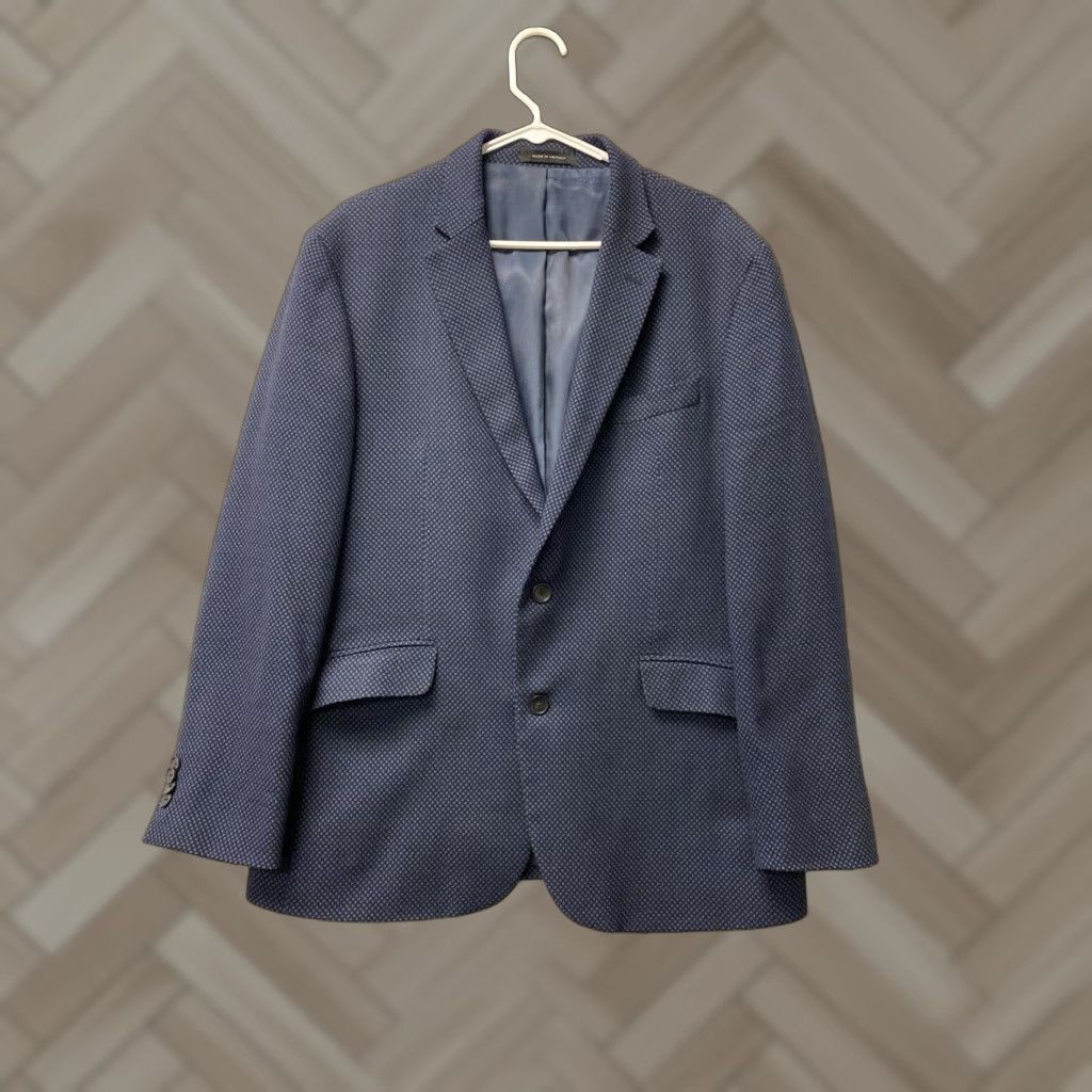 Kenneth Cole Kenneth Cole Reaction Sport Blazer Jacket Navy Casual 44 L Blue Geometric Two-Button Notch Lapel Mens Jacket Size 44R - 1 Thumbnail