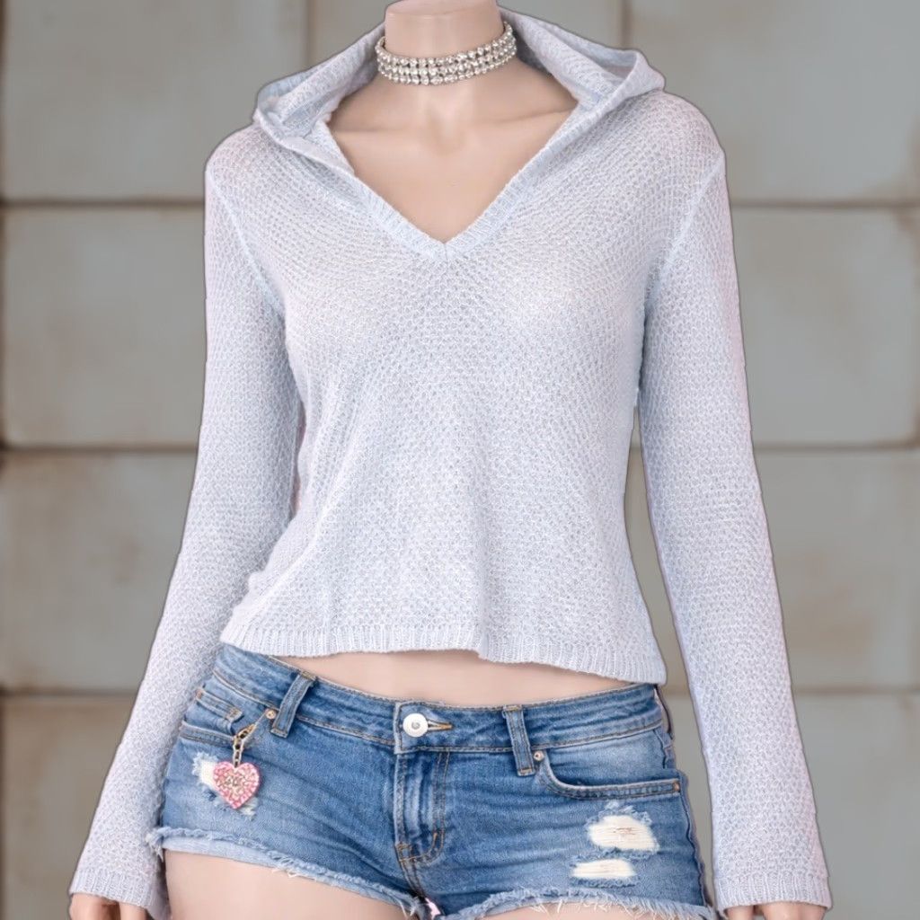 American Eagle Outfitters VINTAGE American Eagle Hoodie Sweater Womens Medium Blue Mohair Wool Open Knit Y2K NEW Size M / US 6-8 / IT 42-44 - 1 Thumbnail