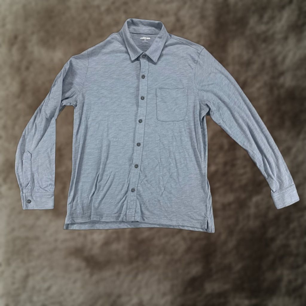 Lands' End Lands' End Shirt Mens Medium Blue Long Sleeve Pocket Button Up Polyester Size US M / EU 48-50 / 2 - 1 Thumbnail