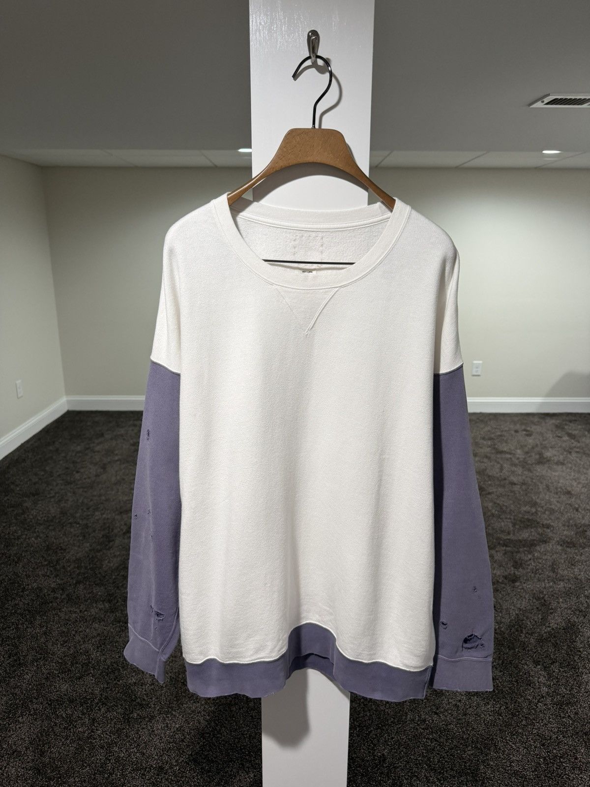 Visvim Visvim SS20 White/Purple Jumbo Crash Distres Sweat L/S Shirt Size US XL / EU 56 / 4 - 1 Thumbnail
