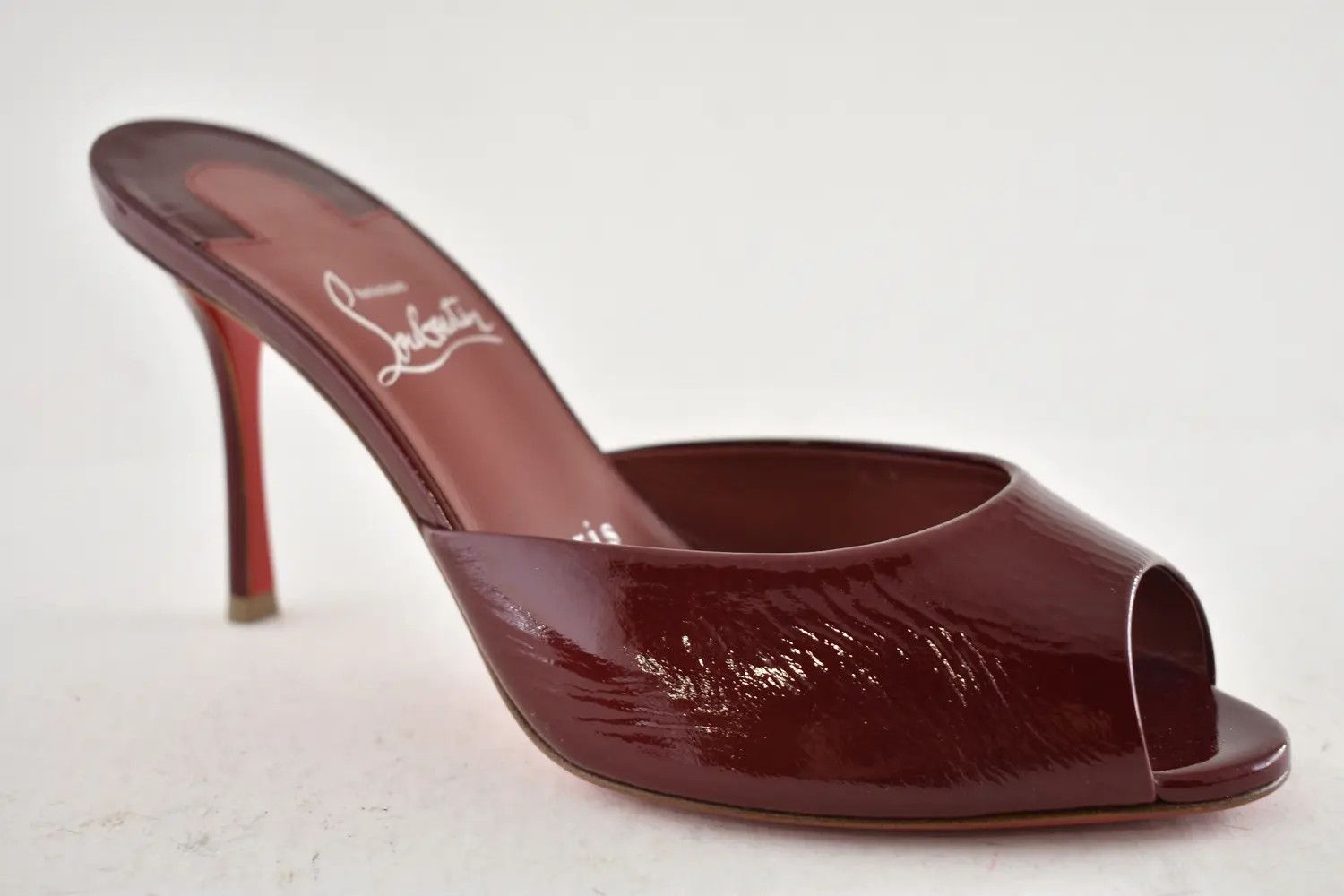 Christian Louboutin Me Dolly 85 Brownie Red Backless Sandal Mule Heel Pump 37.5 Size US 7.5 / IT 37.5 - 10 Thumbnail