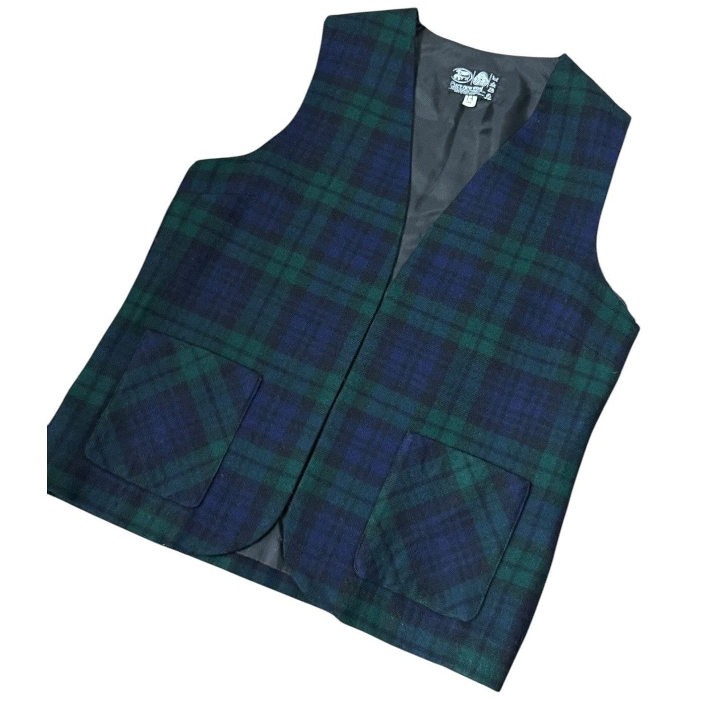 Vintage Vtg Plaid Green wool open front pocketed vest lined medium Size M / US 6-8 / IT 42-44 - 1 Thumbnail