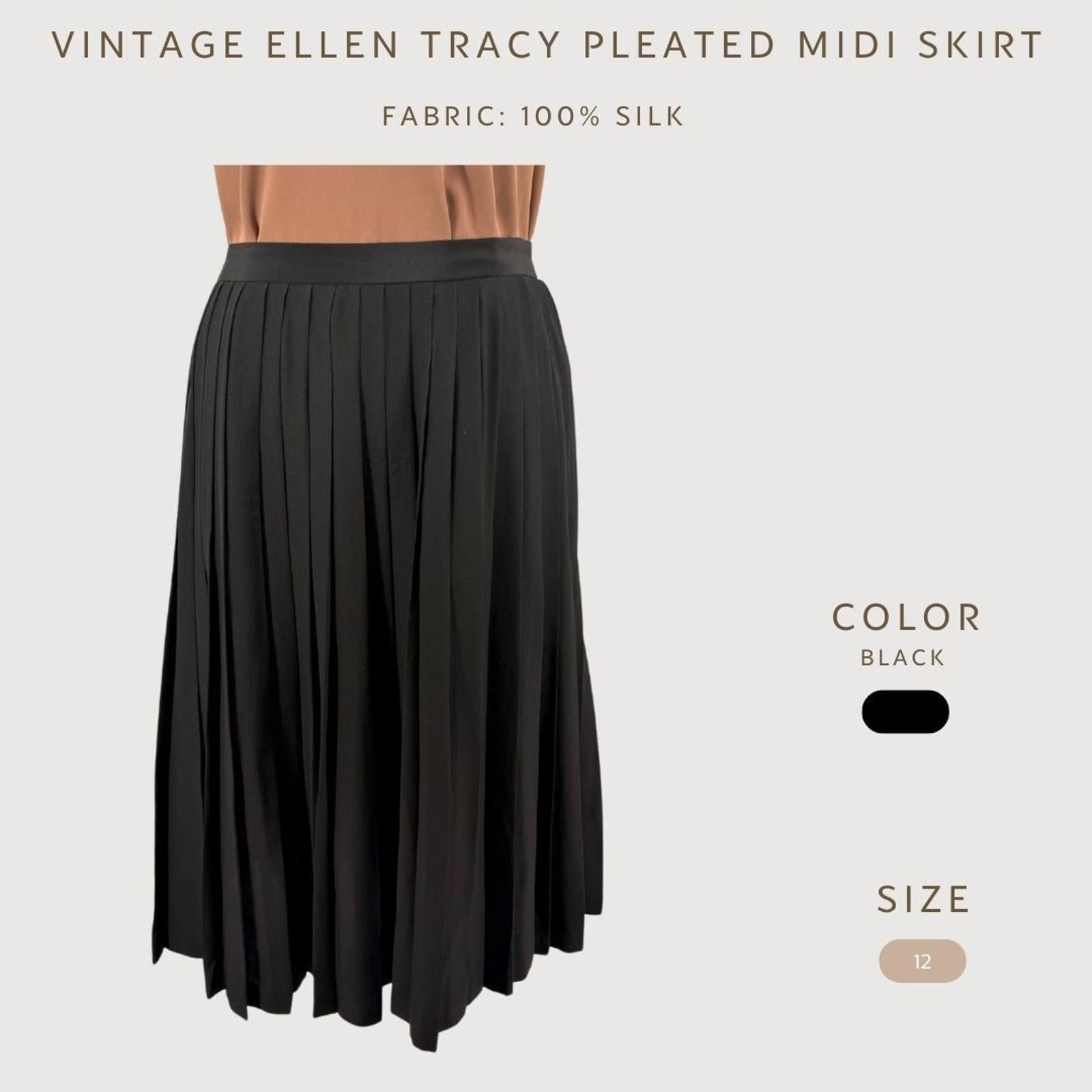 Other Ellen Tracy Vintage 100% Silk Pleated Midi Skirt Size 12 Size 34" / US 12 / IT 48 - 2 Thumbnail