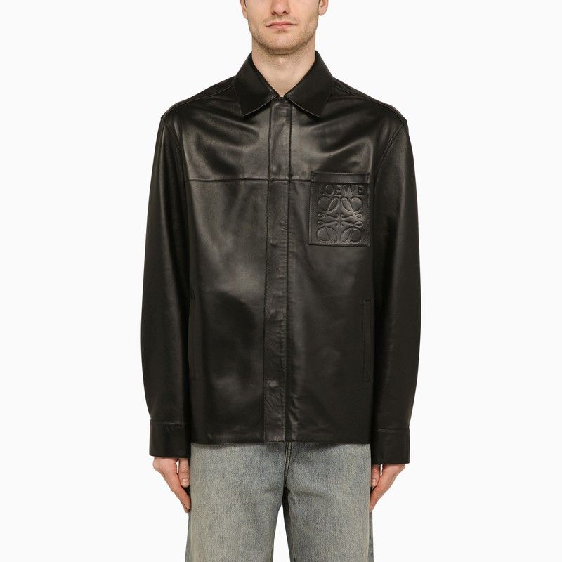 image of Loewe Black Leather Shirt, Men's (Size Large)