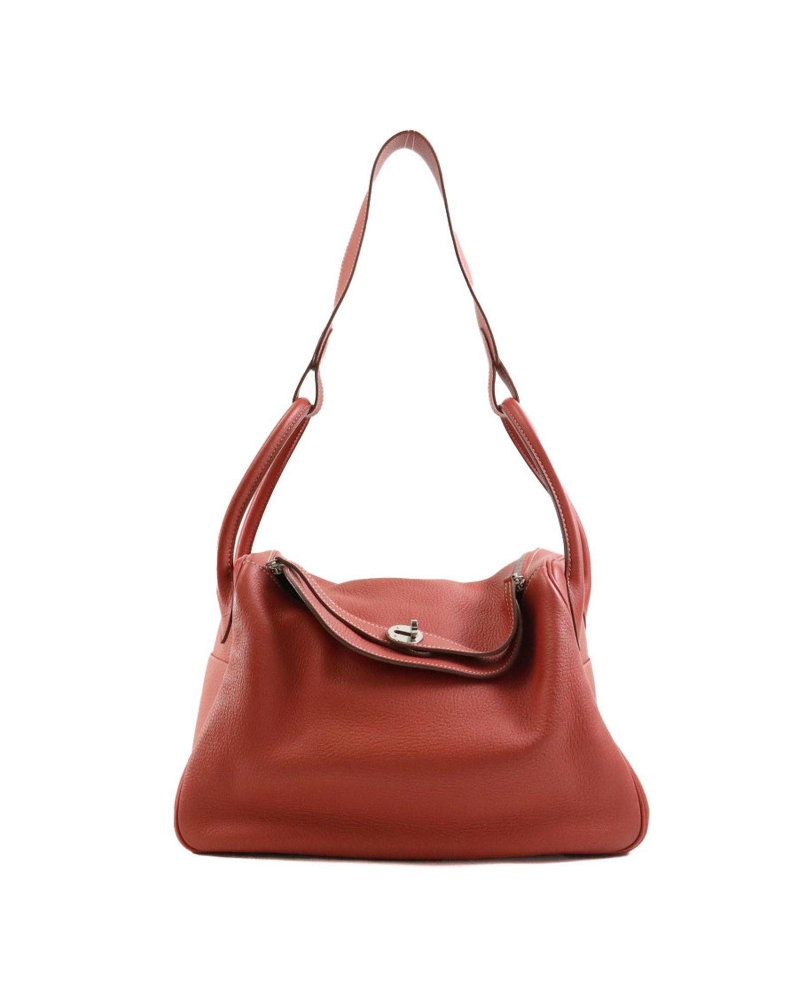 image of Hermes Luxury Red Leather Handbag And Shoulder Bag For Women - Good Condition