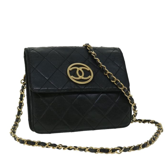Chanel CHANEL Matelasse Chain Shoulder Bag Lamb Skin Black CC Auth