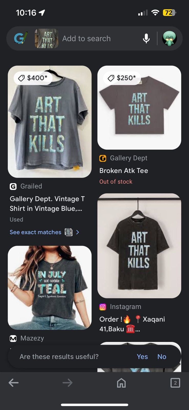 image of Gallery Dept. “Art That Kills” Short Sleeve T Shirt in Grey, Men's (Size Small)