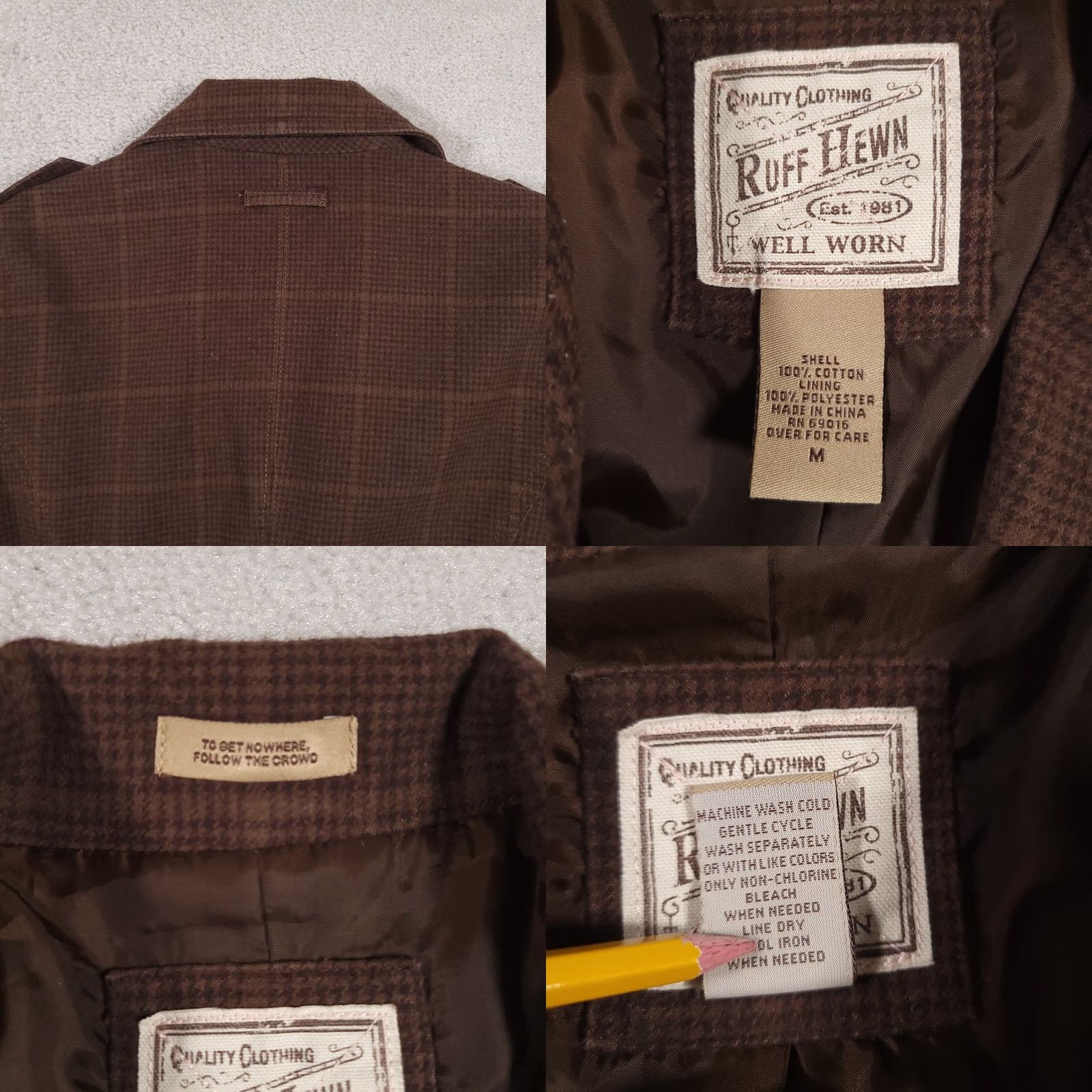 Vintage Ruff Hewn Blazer Jacket Women's M Brown Plaid 3 Button Front Well Worn Size M / US 6-8 / IT 42-44 - 9 Thumbnail