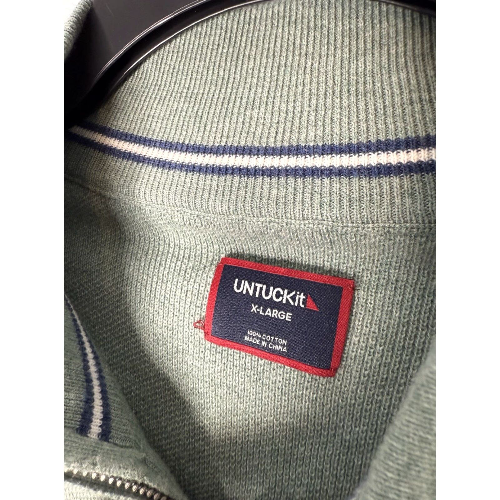 UNTUCKit UNTUCKit Sweater Pullover 1/4 Zip Knit Mock Neck Long Sleeve 100% Cotton XL Green Mens Regular Shirt (Preppy Classic) Size US XL / EU 56 / 4 - 3 Thumbnail