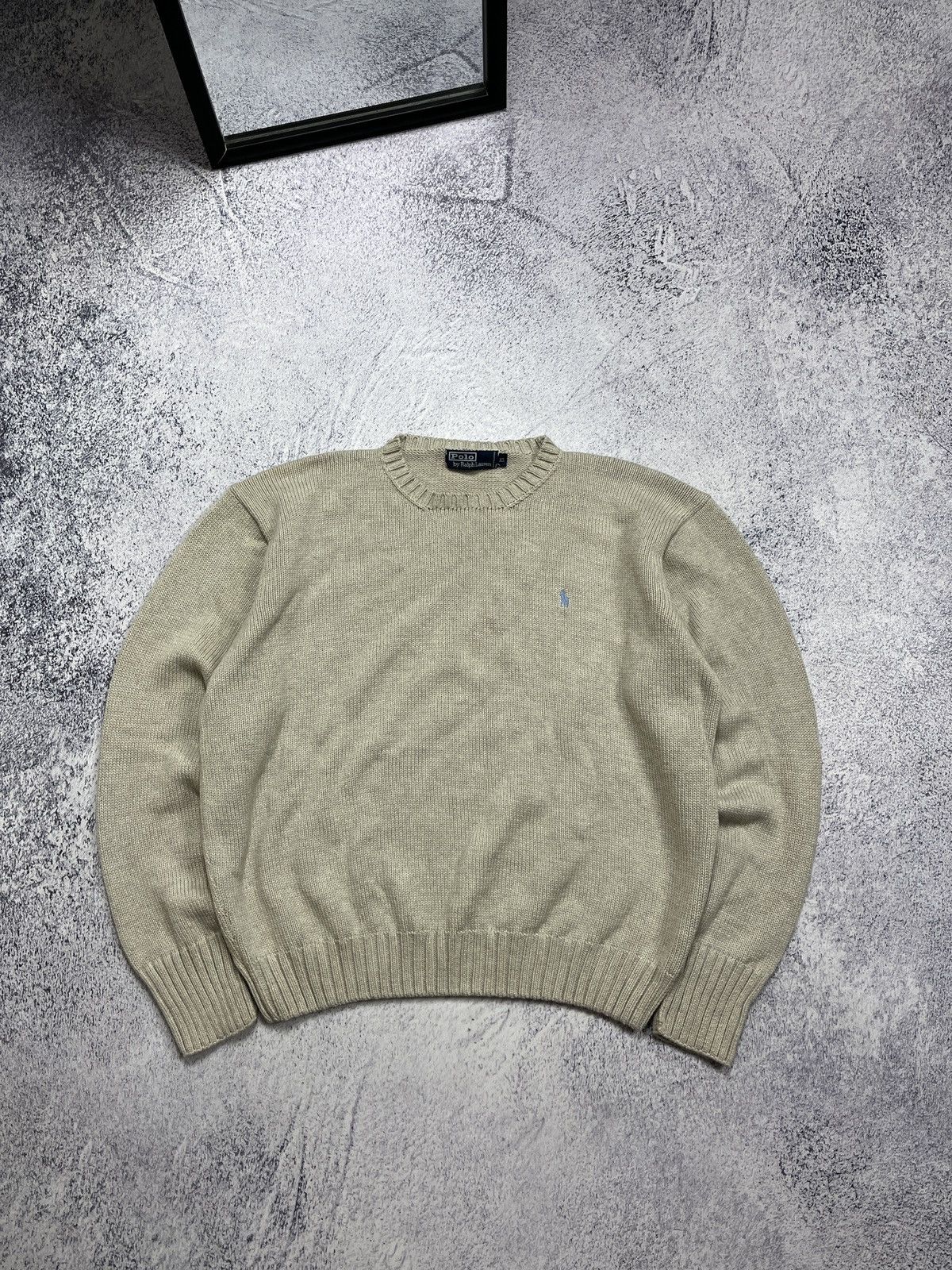 Polo Ralph Lauren × Ralph Lauren × Vintage Vintage 90’s Polo Ralph Lauren Beige Heavy Knit Sweater Hype Size US XL / EU 56 / 4 - 1 Thumbnail