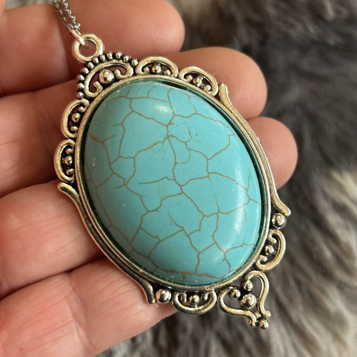 Handmade Handcrafted turquoise dyed howlite cabochon stone necklace Size ONE SIZE - 1 Thumbnail