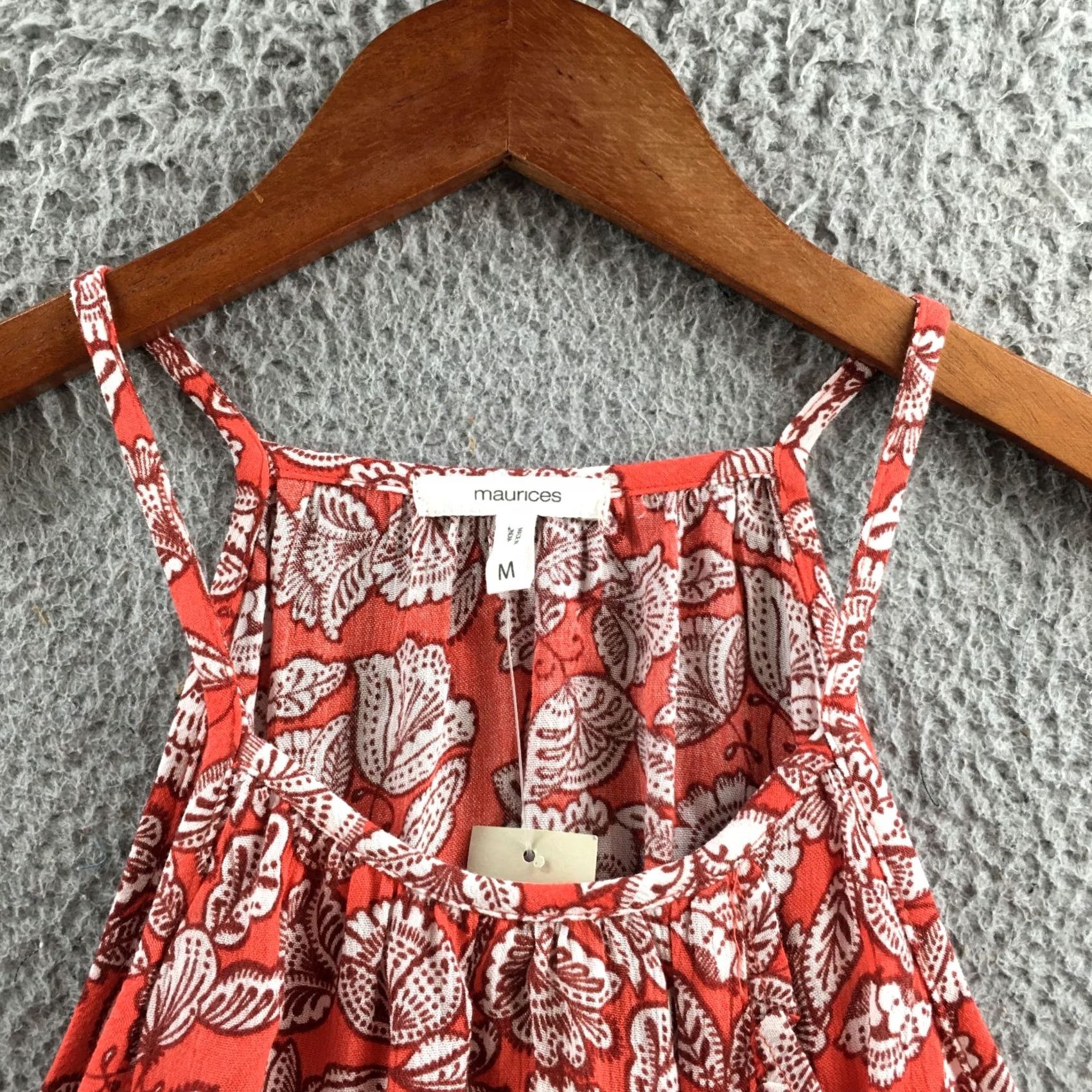 Vintage Maurices Tank Top Womens Medium Red Floral Sleeveless Ruffle Hem Casual Rayon Size M / US 6-8 / IT 42-44 - 3 Thumbnail