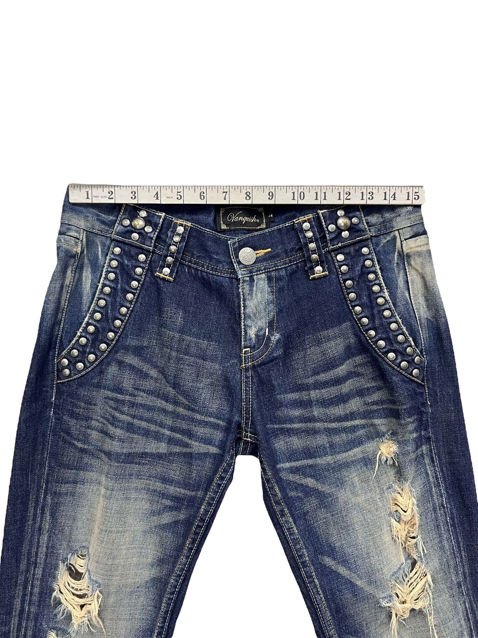 🔥FYE🔥Vintage VANQUISH Designer Punk Studded Ripped Flare