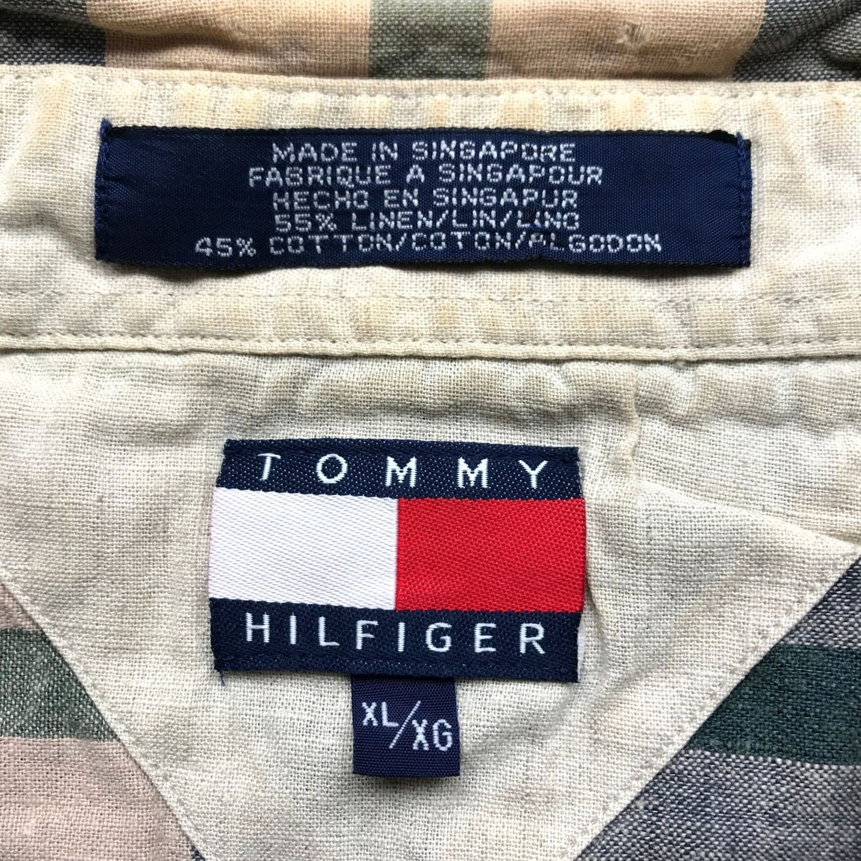 Tommy Hilfiger VINTAGE Tommy Hilfiger Button Up Shirt Mens XL Plaid Check Logo Navy Brown Gray Short Sleeve Bar None Size US XL / EU 56 / 4 - 3 Thumbnail