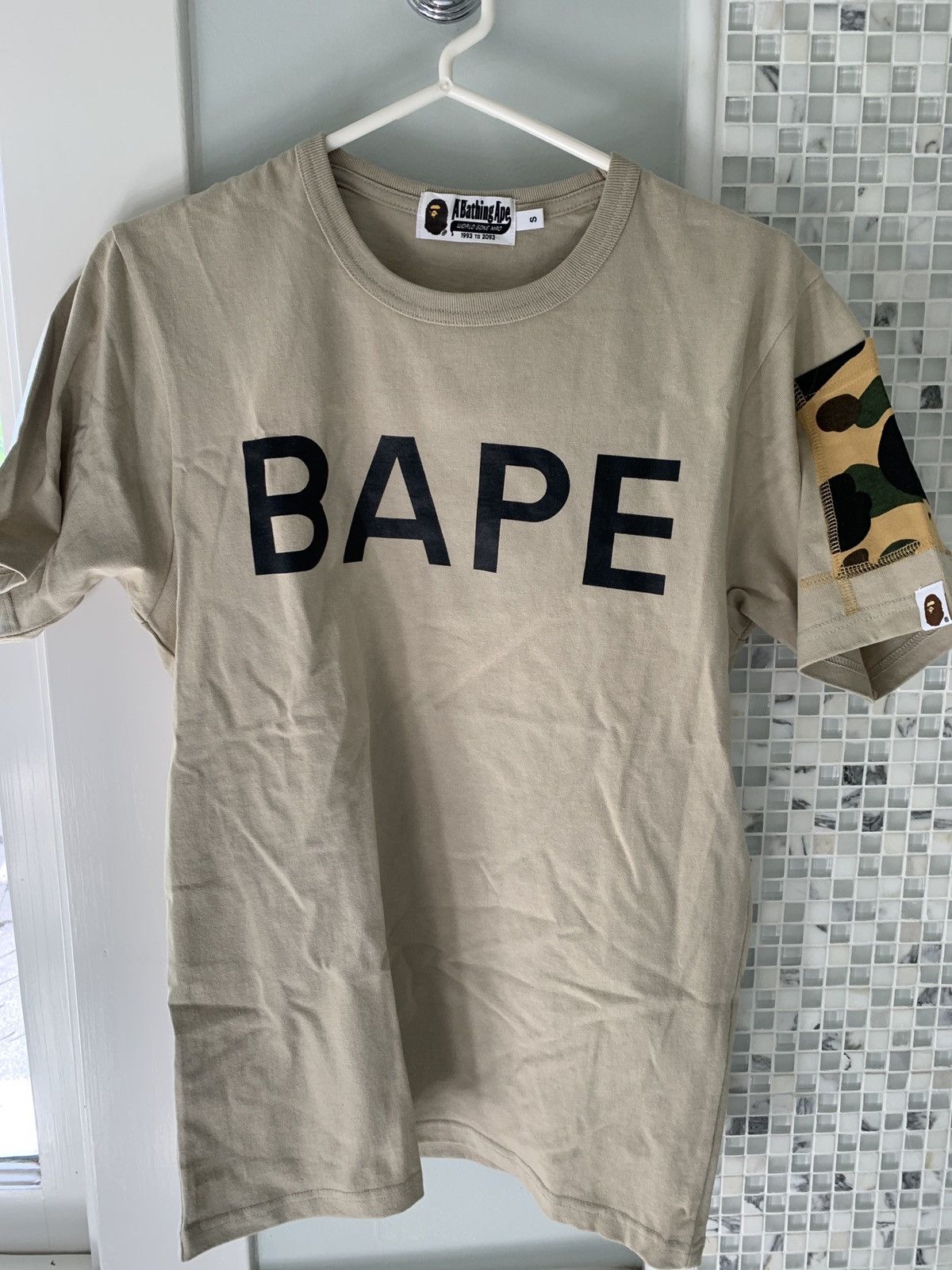 image of Bape 1St Camo Sleeve Pocket Tee in Beige, Men's (Size Small)